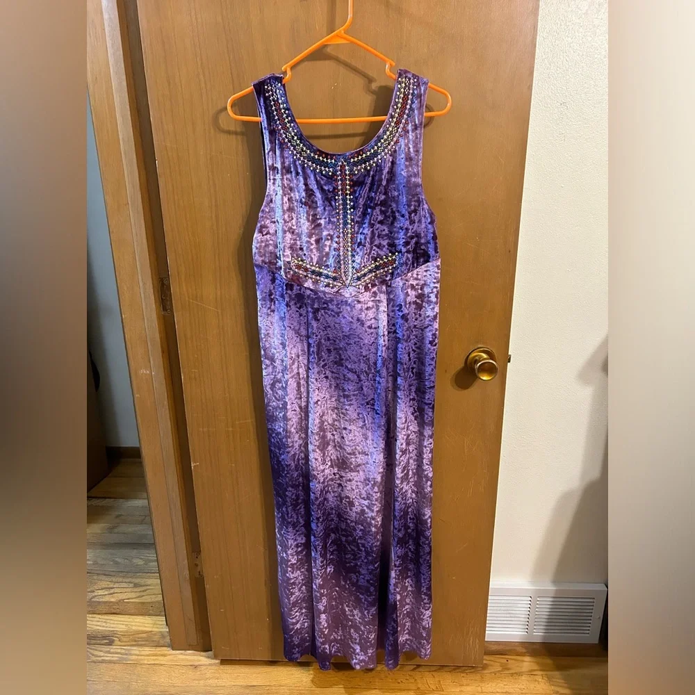 Free People‎ Hello Gorgeous Purple Crushed Velvet Maxi Dress Size Large